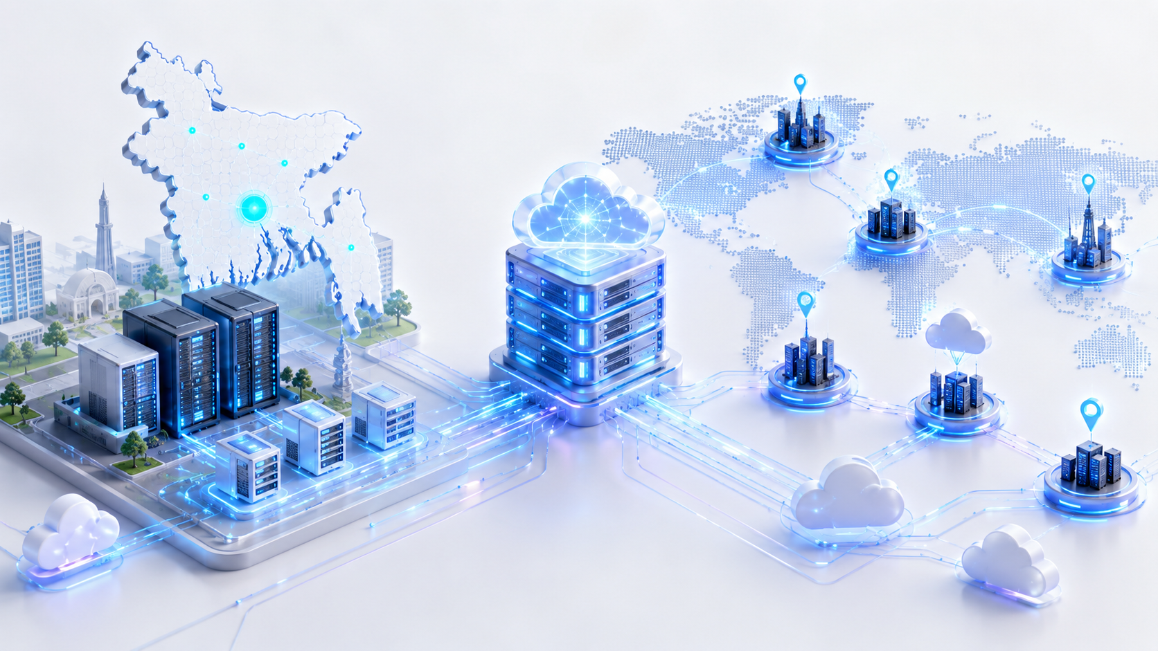 Cloud VPS Bangladesh infrastructure visual showing local BDIX and global VPS options