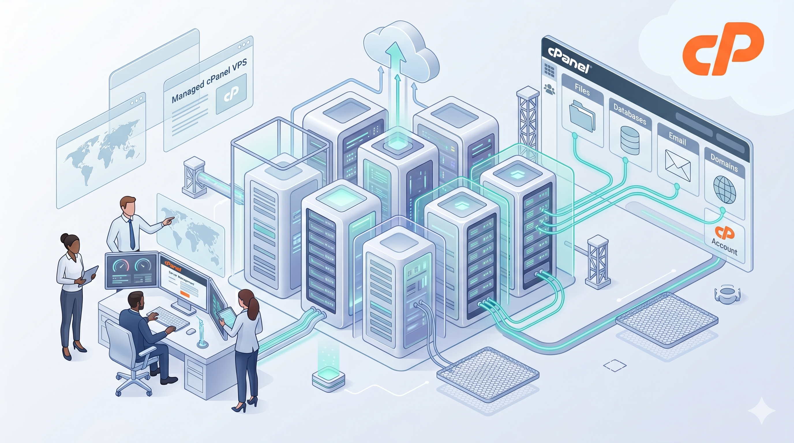 Managed VPS stack: cPanel, CloudLinux, and Imunify360.