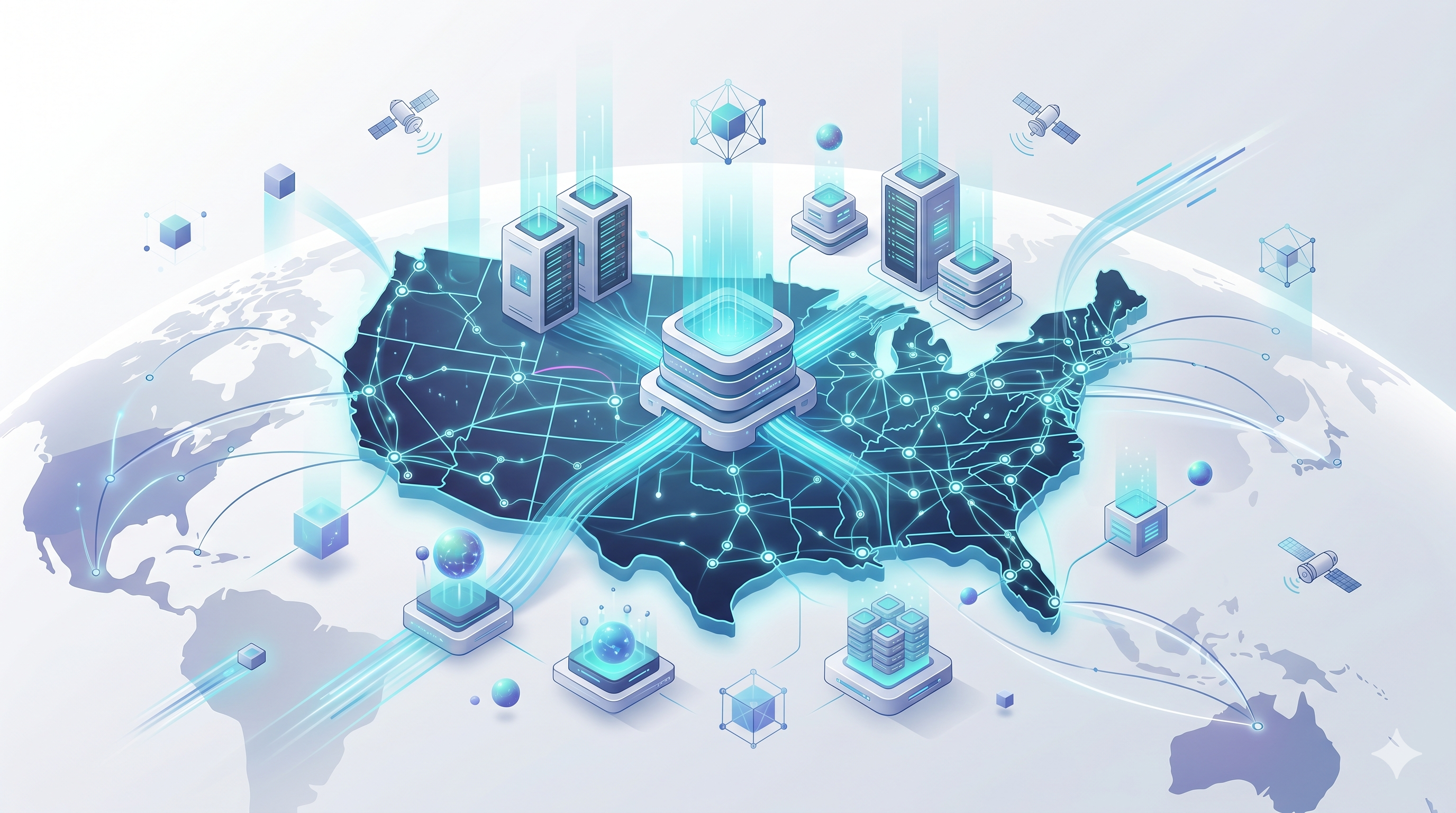 USA VPS Bangladesh location hub visual showing cloud server infrastructure and United States deployment concept.